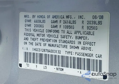 2009 Honda Accord 2.4 Ex-L z USA, uszkodzony, nr VIN 1HGCS12879A003132